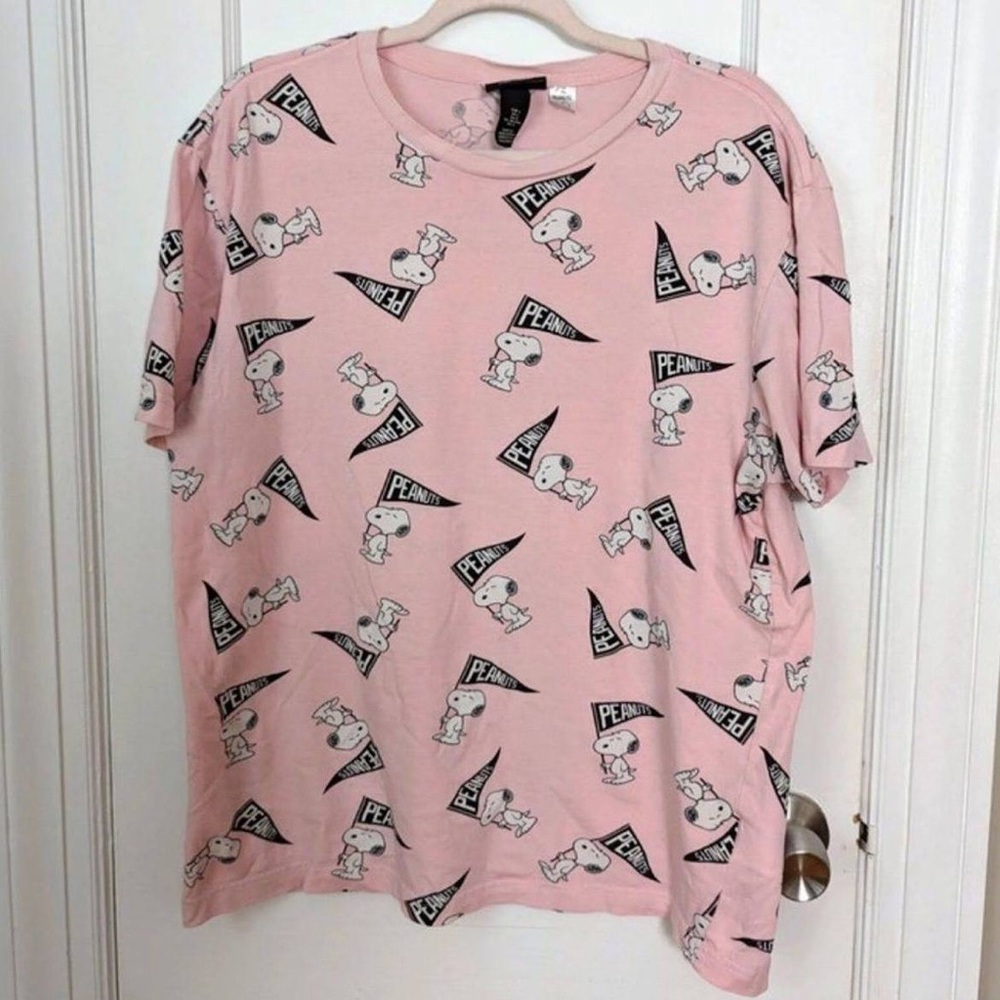 H&M Peanuts Tee Snoopy Xtra Large Pink Cotton Cool Graphic Tee